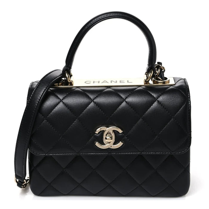 Chanel Lambskin Quilted Mini Trendy CC Dual Handle Flap Bag Black